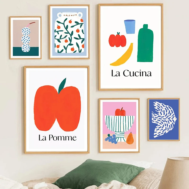 Abstract Fruit Banana Skate Wall Art Polka Dot Vase Posters Bowl Prints Flourish Canvas Painting Pictures for Living Room Decor