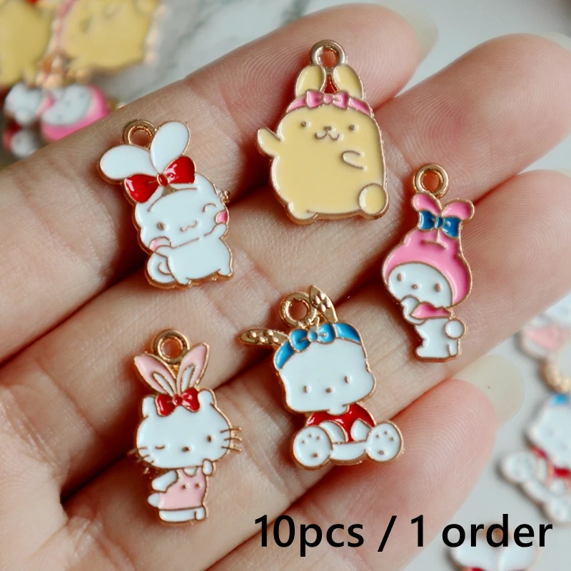 

10PCS Kawaii Anime Sanrio Hello Kitty Metal Pendant Enamel Alloy Charms DIY Necklace Bracelet Keyring Jewelry Decoration Dangle