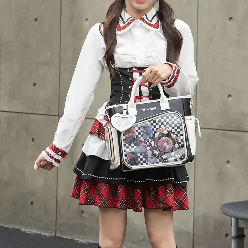 Harajuku Lolita Jk Uniform Sacs à bandoulière initiés par les filles, sac à main à carreaux esthétique de grande capacité, sacs à dos gothiques Kawaii, Y2k