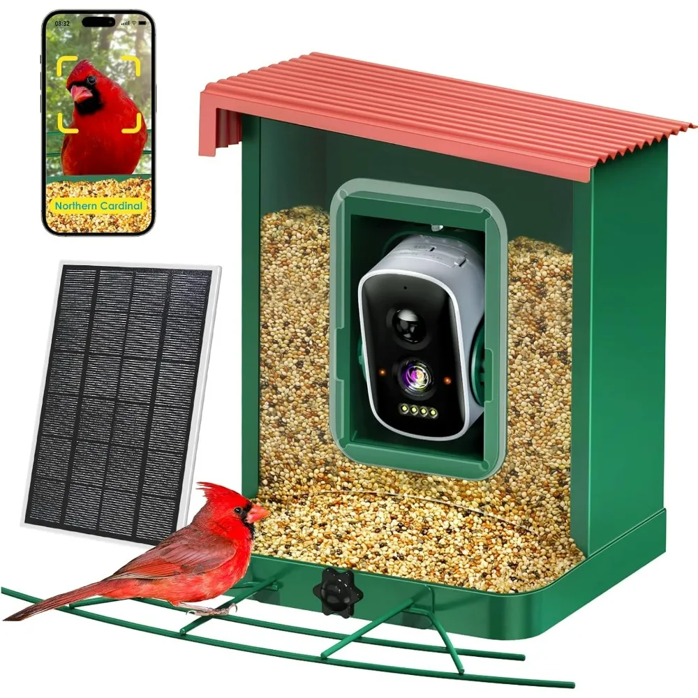 

Bird Feeder with Camera - Solar Powered & AI Identify, Bird Arrival Notifications & Auto Recording Smart Bird Feeder 2.1L