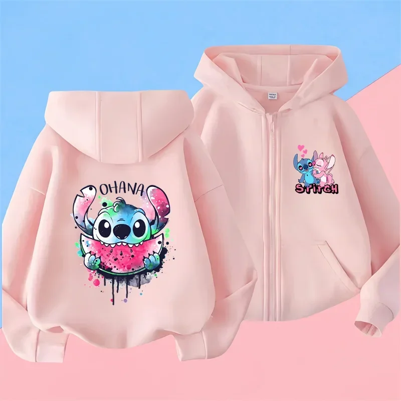 Children\'s Stitch zipper Hoodie Boy Girl 3-14 Toddler Kids Tops Stitch Print Hoody Long Sleeve Sweatshirt Spring Autumn Clothing