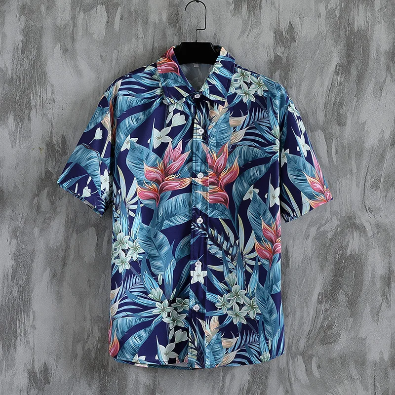 Men’s Hawaiian Beach Shirts, Short-sleeved Casual Shirts for Seaside Vacations, Quick-drying Loose Floral Tops