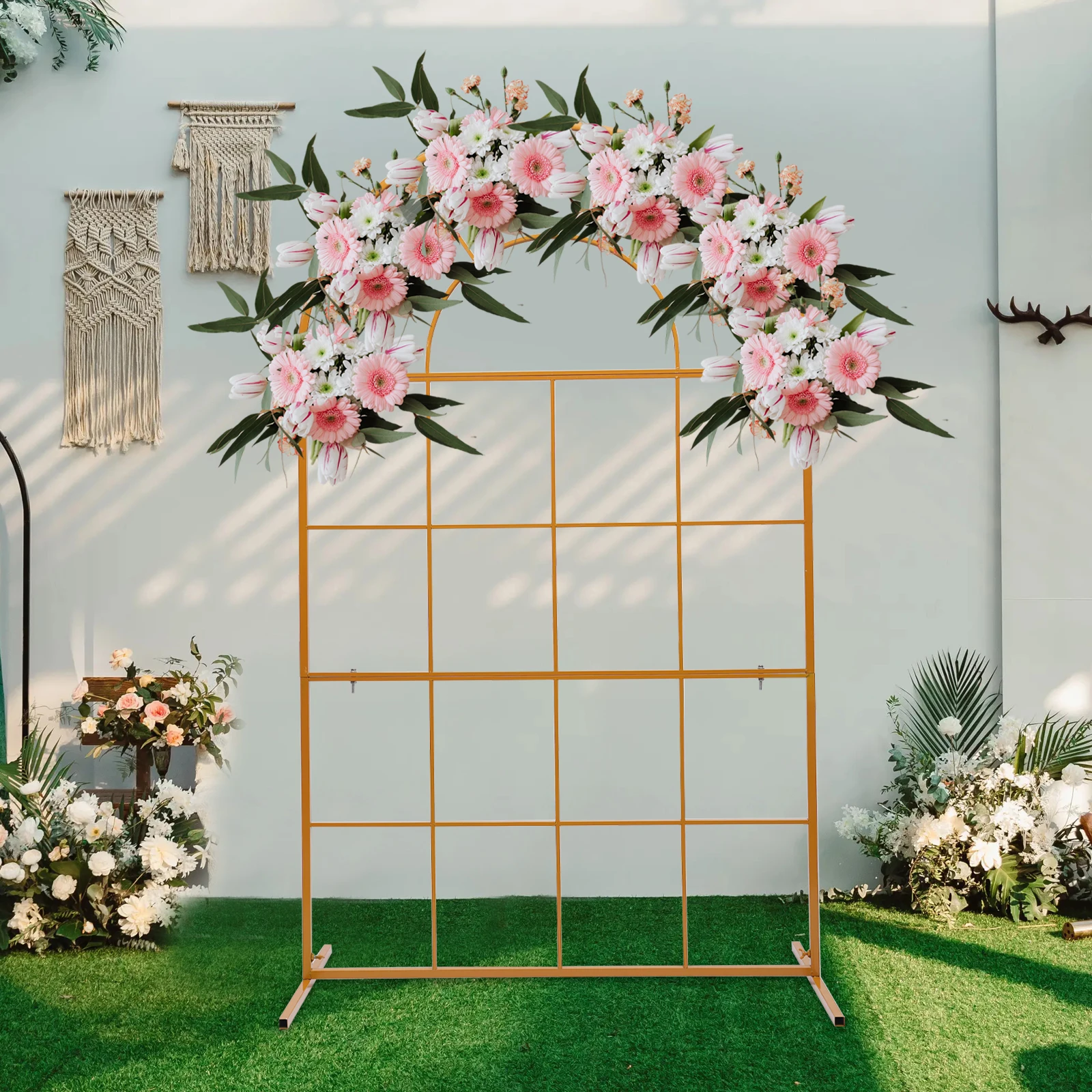 Gold Stand Arch Door For Wedding Party Backdrop Frame Circle Stand Garden DIY Decor Balloon Rack Flower Row Props Holder 2×6.6ft