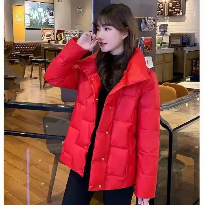 Winter Jacket Women Stand Collar Solid green Female Down Coat Loose Oversized Womens pocket Parka Plus Size M-5XL