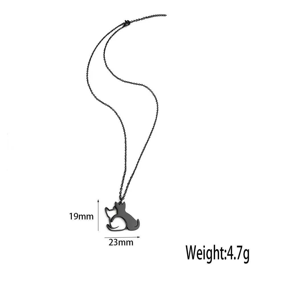 Aço inoxidável duplo gato padrão colar pingente para mulheres, colares animais bonitos, par gargantilha jóias, presente do dia dos namorados para namorada