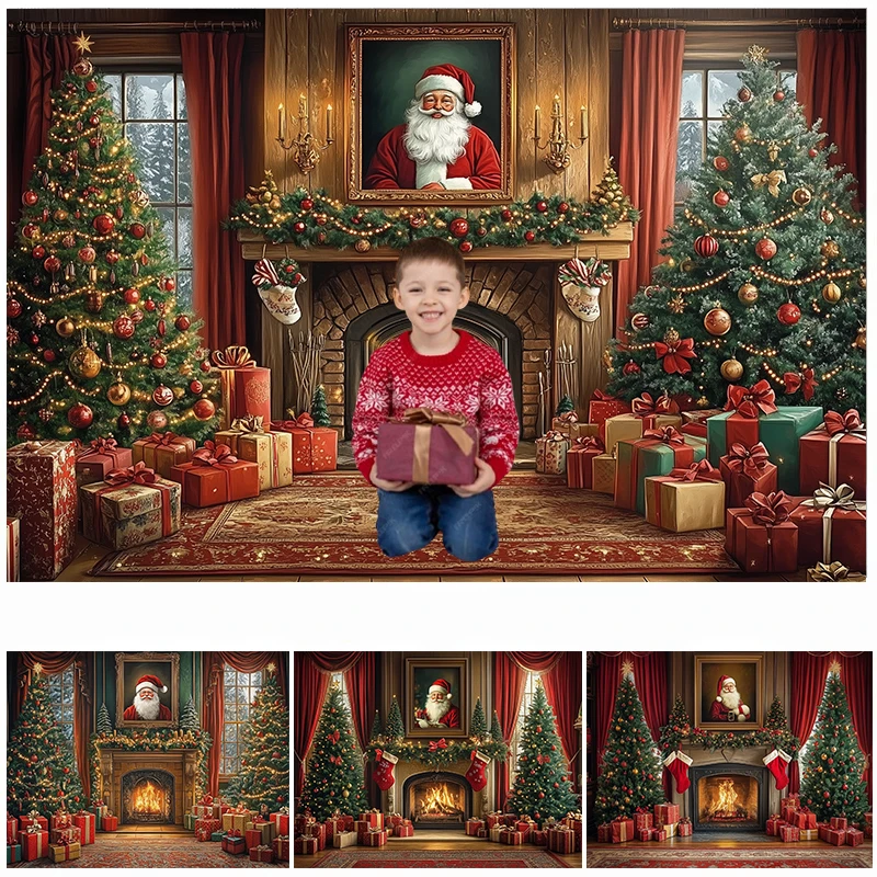 

LS Santa Fireplace Living Room Backdrops Kids Adult Photography Child Baby Photocall Retro Castle Christmas Backgrounds