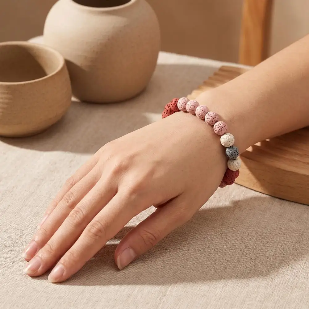 Porous Texture Stone Bead Obsidian Stone Bracelet for Men Women Colorful Rock Beads Stackable Jewelry Aromatherapy for Wear
