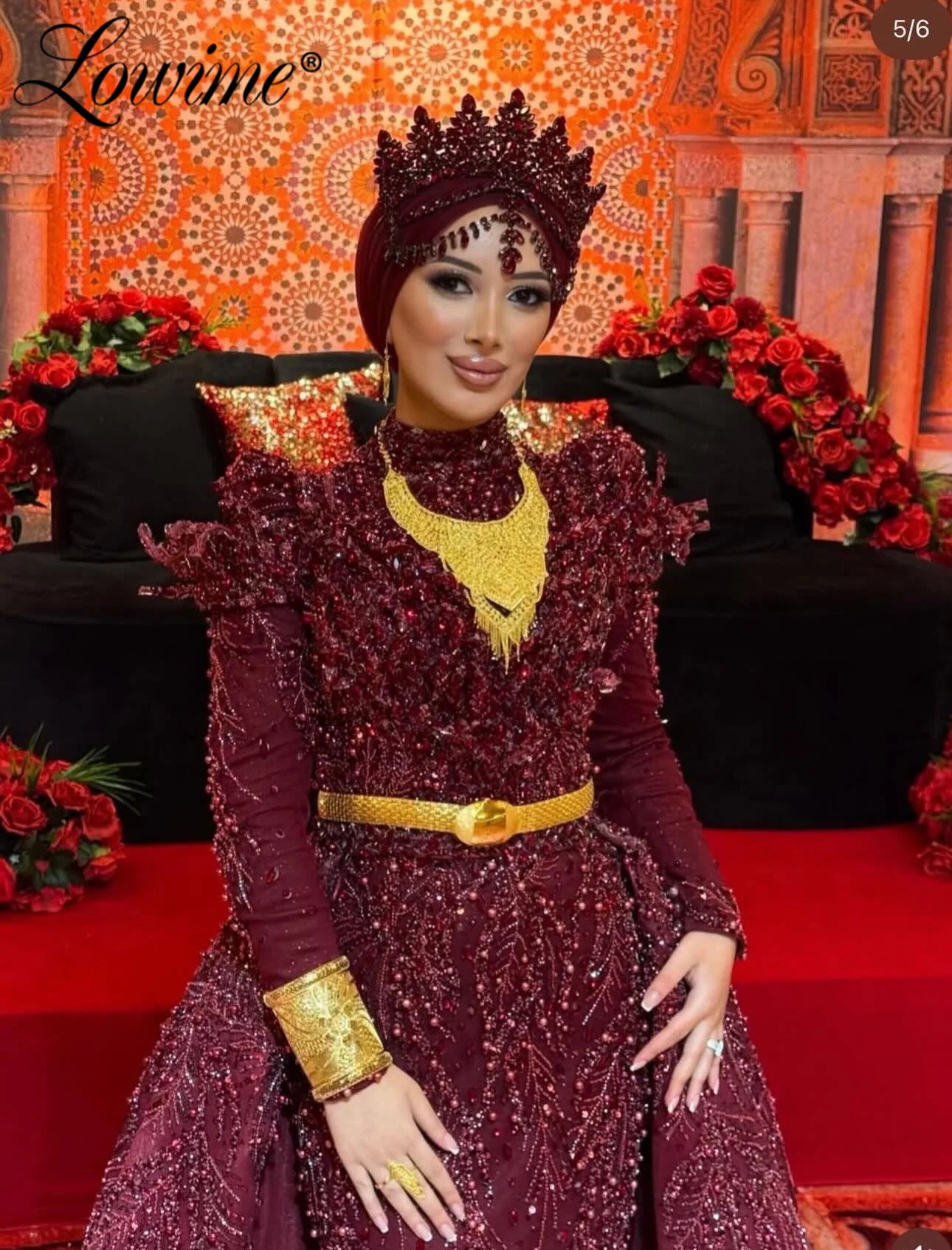 

Burgundy Turtle Neck Emerald Green Muslim Prom Dresses With Detachable Overskirt Women's Evening Gowns Customized Bridal Dresses