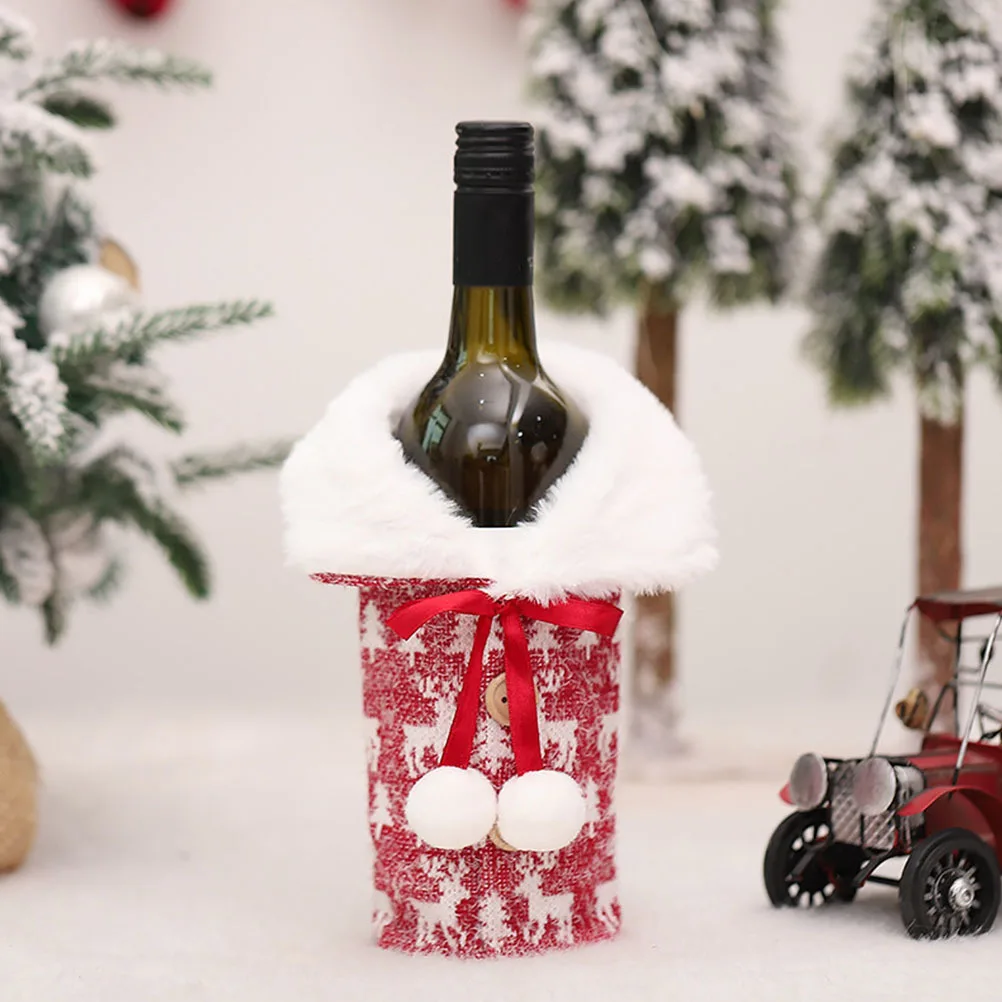 Funda navideña para botella de vino con diseño de alce rojo con nudo de lazo para fiesta en casa, decoración de bodega de Hotel, funda de vestido para botella de vino