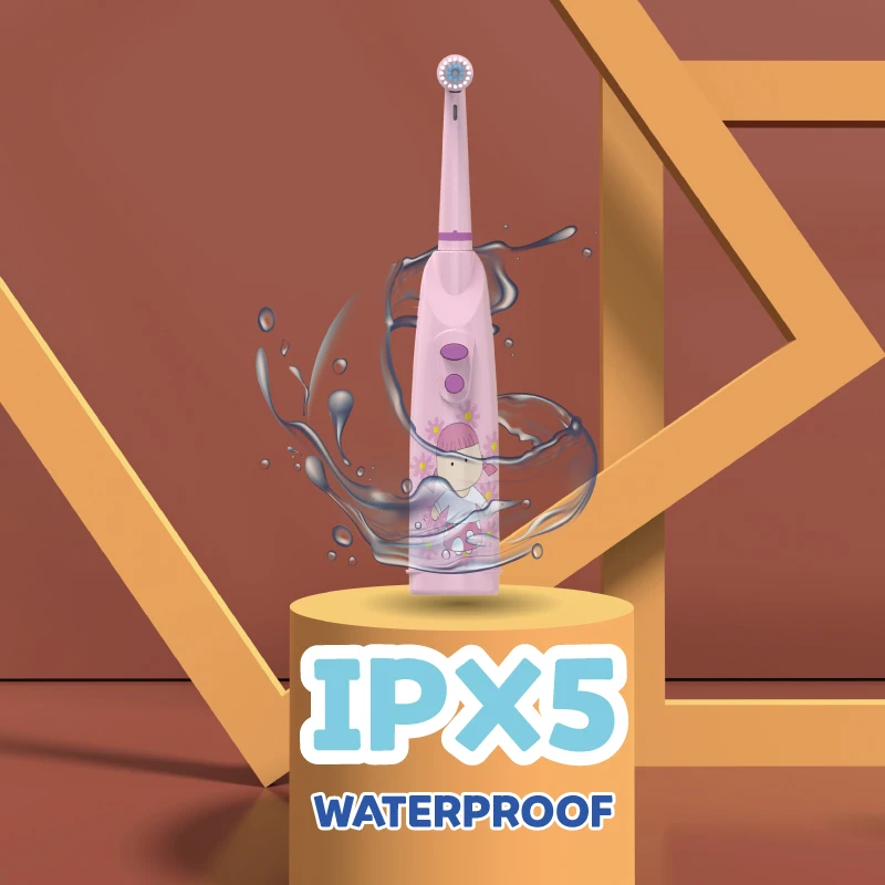 Детская вращающаяся электрическая зубная щетка тип батареи полный корпус Водонепроницаемая мультяшная отбеливающая детская зубная щетка