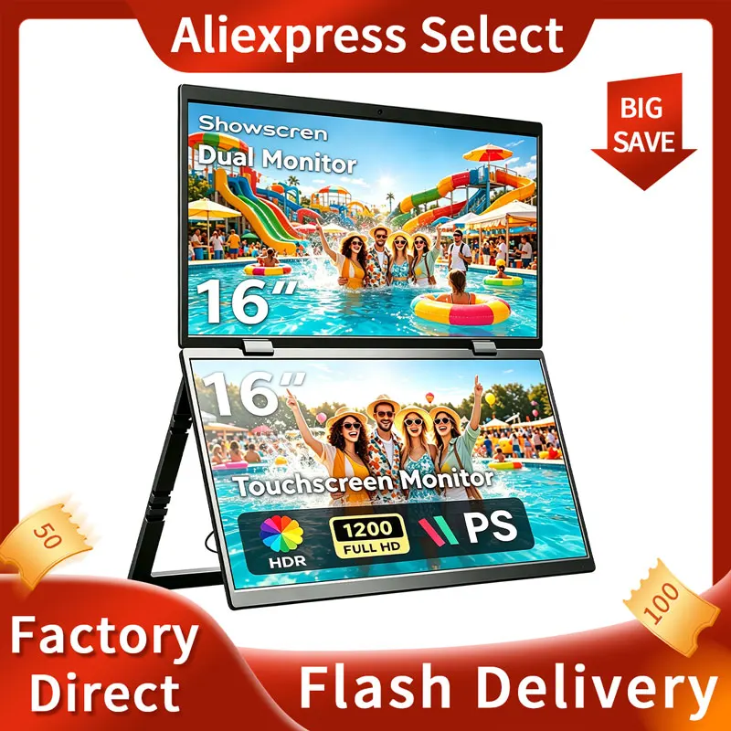 Large size 16inch Light touch portable Dual Touch screen Monitor 60Hz IPS HDMI/UBS-C Dual Screen For Laptop for Home/Office/Gam