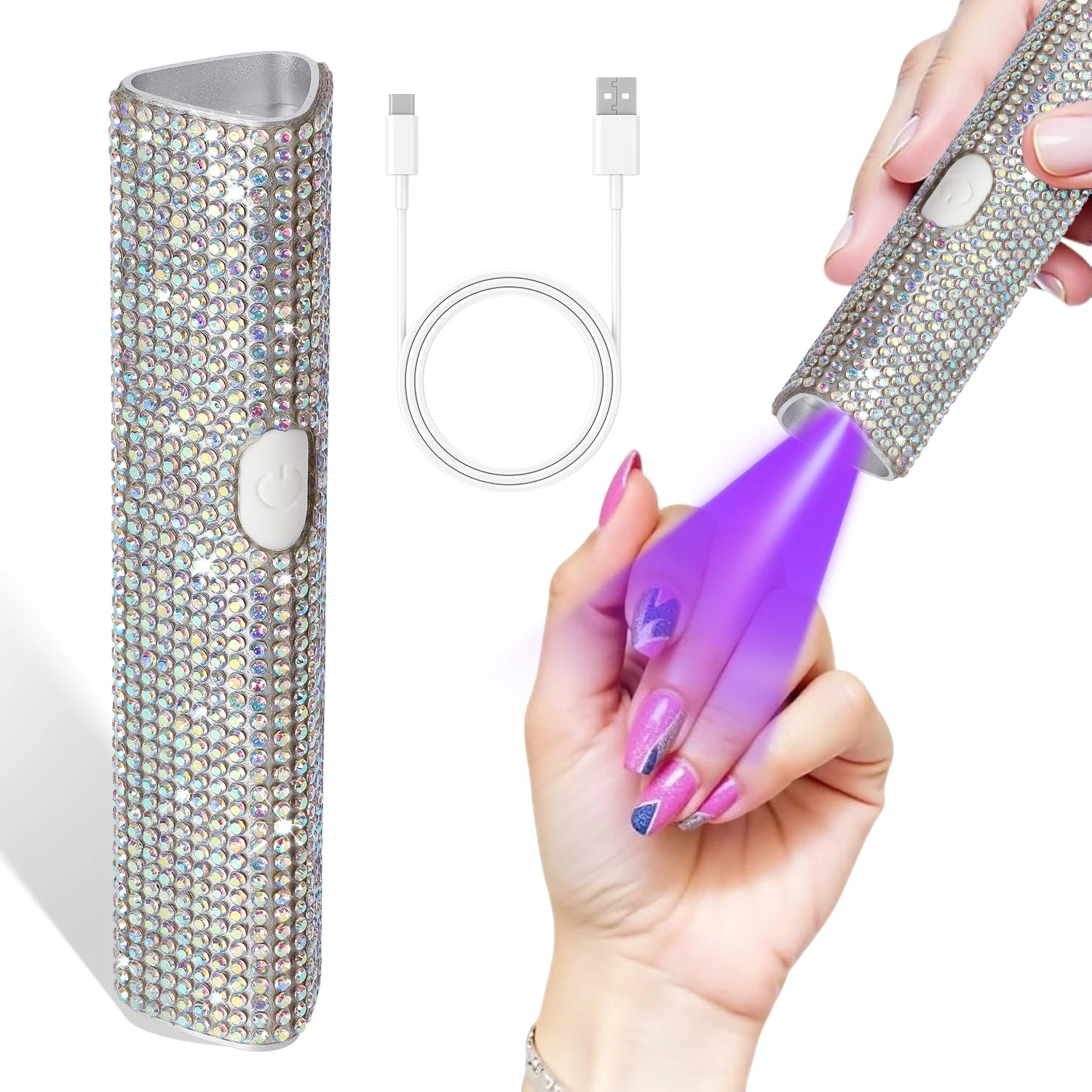 

Mini Handheld UV LED Nail Lamp Portable Gel Nail Polish Dryer With Diamond Decoration 2 Timer Settings Fast For Home Travel Use