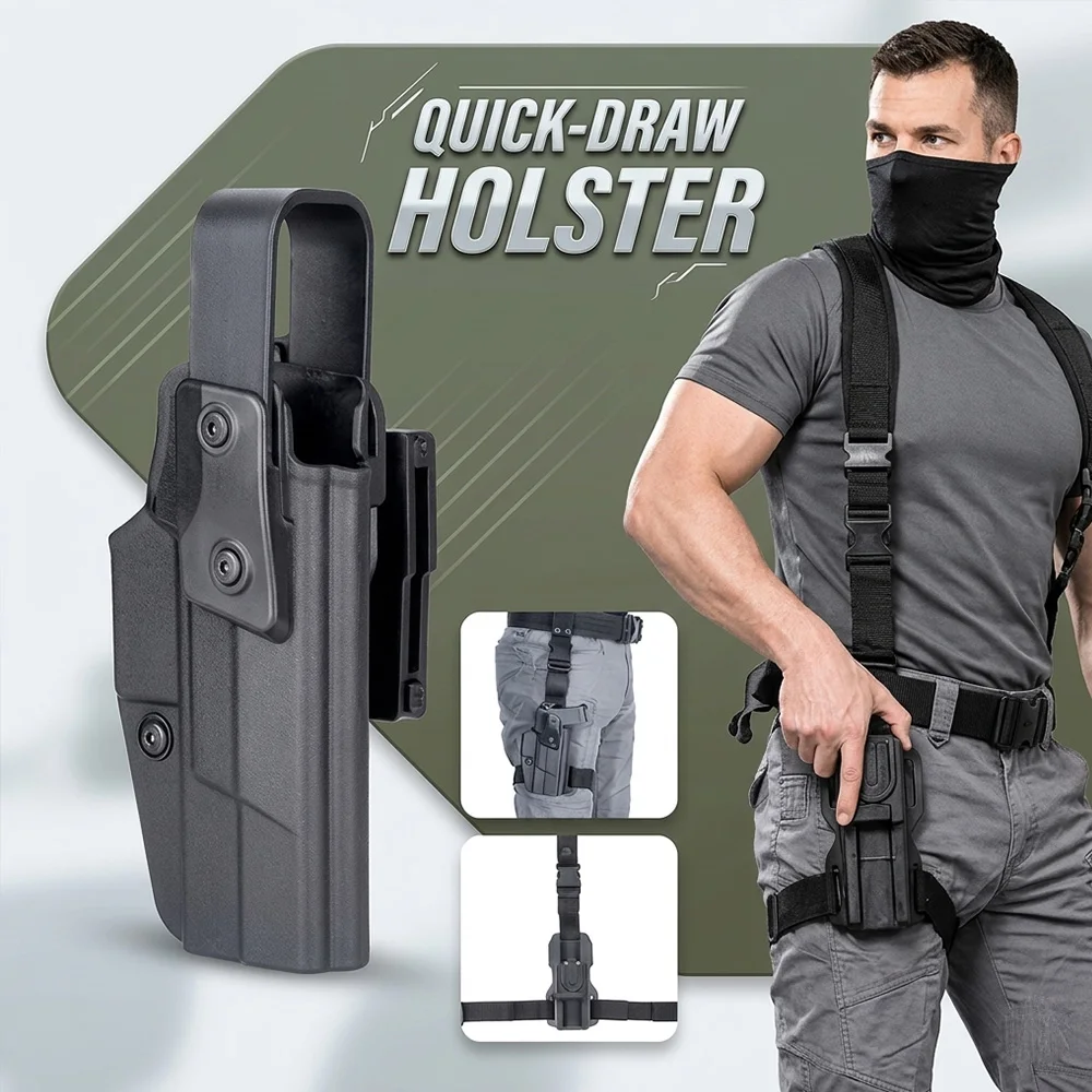 92G Quick-Draw Holster with Adjustable Sliding Drop-down Plate, 5-Gear Low-Waist Leg Loop, Quick Release Tactical Holster