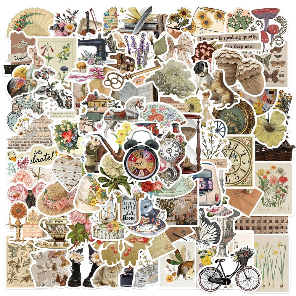 

10/30/50/100pcs Cartoon Old Time Graffiti Stickers Vintage Aesthetic Decals Laptop Car Luggage DIY Diary Sticker for Girls Kids