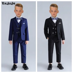 Hot Sale Formal Boys Slim Fit Suit For Piano Performance High Quality 4 Pieces Blazer Vest Pants Bow Tie Set School Activities
