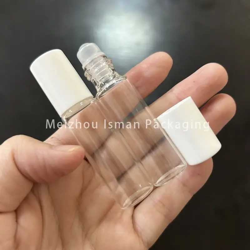 50Pcs new empty luxury round glass clear white perfume roller lip gloss container refillable lip oil tube packaging 5ml