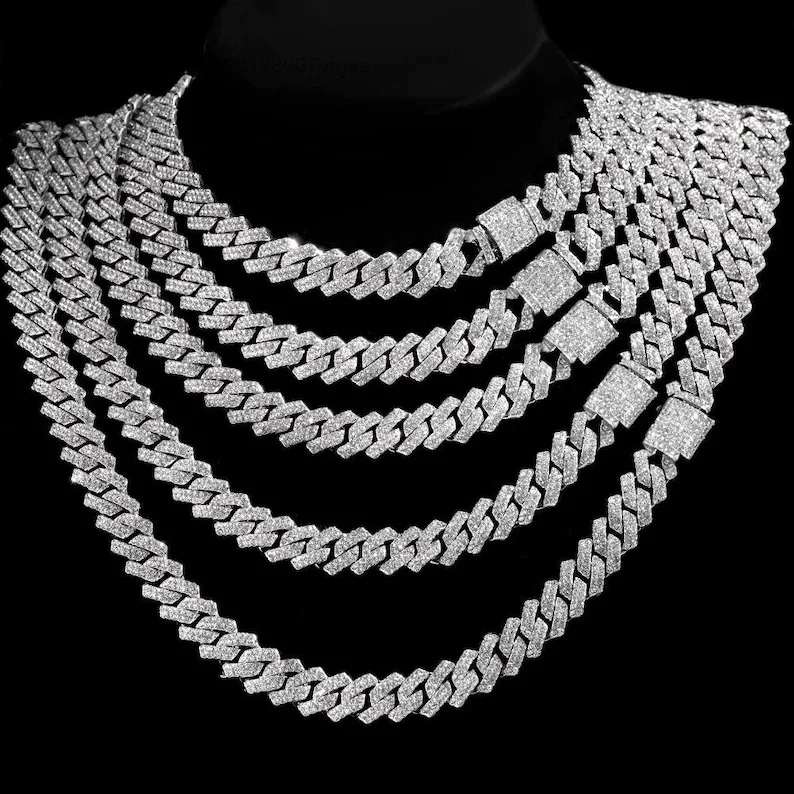 Cuban 8/10/12mm Link Chain Pass Tester VVS Miami Cuban Necklace 925 Silver Hiphop Moissanite Cuban Chain.