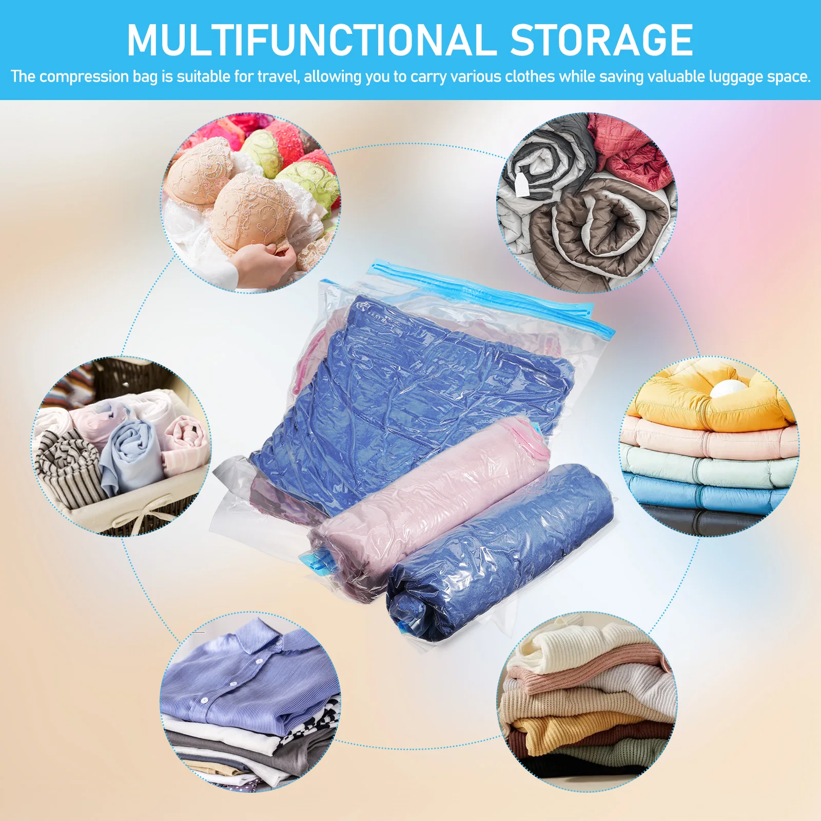 

12 Pcs Compression Storage Bag Packing Organizer for Travel Luggage Vacuum Bags Space Saver Pe Material Organizers