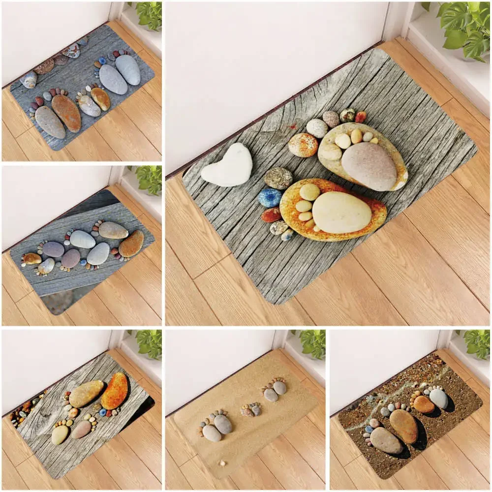 3D Pebbles Stone Footprint Entrance Door Mat Bedroom Hallway Floor Mats Carpet for Living Room Anti-slip Area Rug