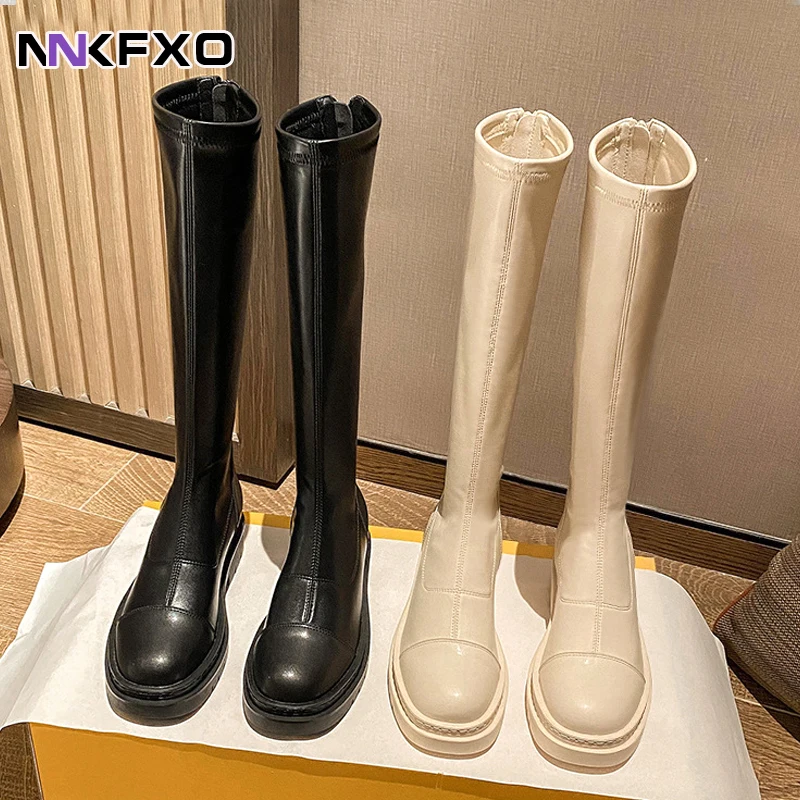 

Женские зимние сапоги на платформе и среднем каблуке, до колена, дизайнерские Теплые повседневные сапоги, новая модная обувь Челси на массивном каблуке, 2022