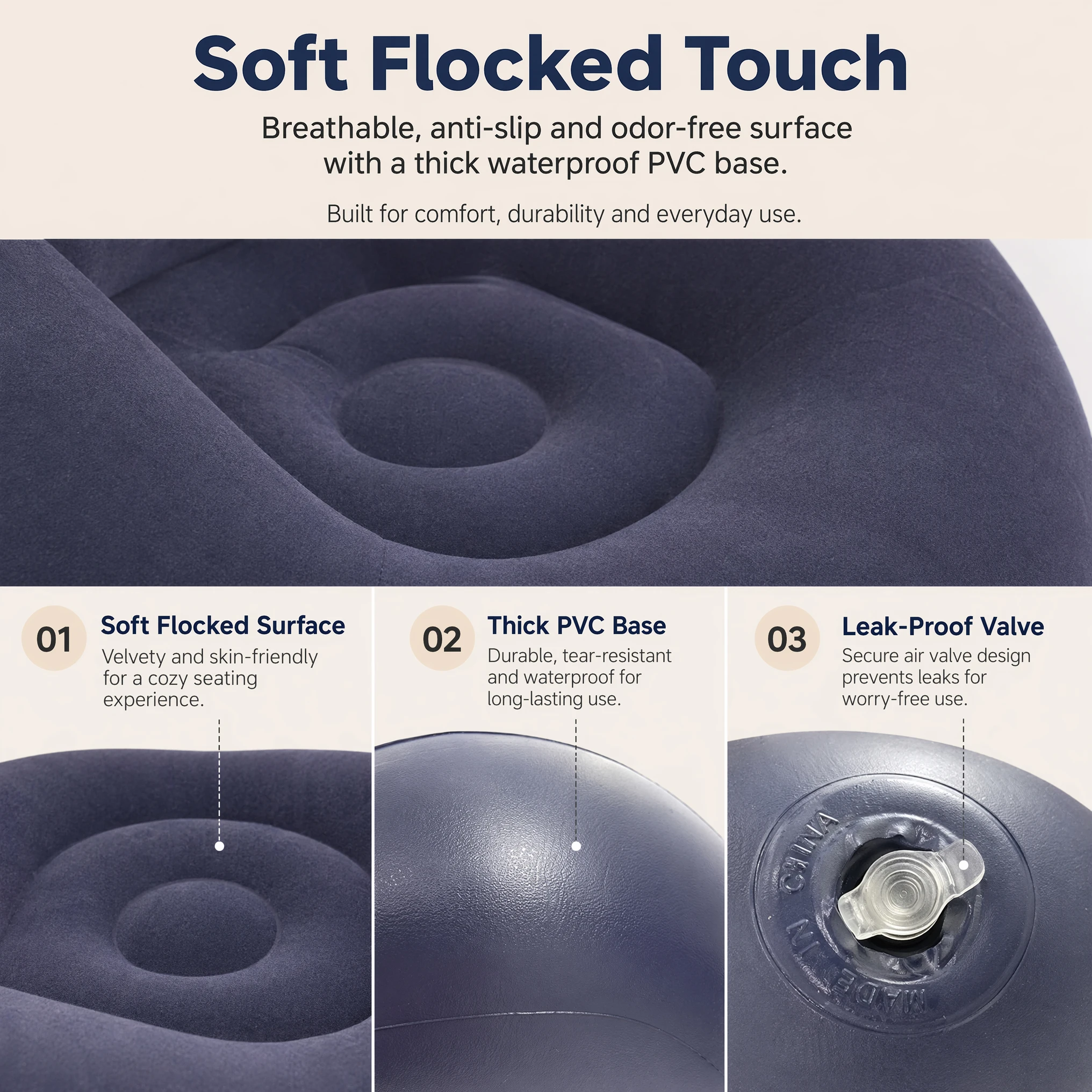 Flocking Inflatable Ball Sofa Portable Round Air Bean Bag Chair Foldable Leisure Inflatable Couch for Bedroom Living Room Indoor Home Furniture image 5