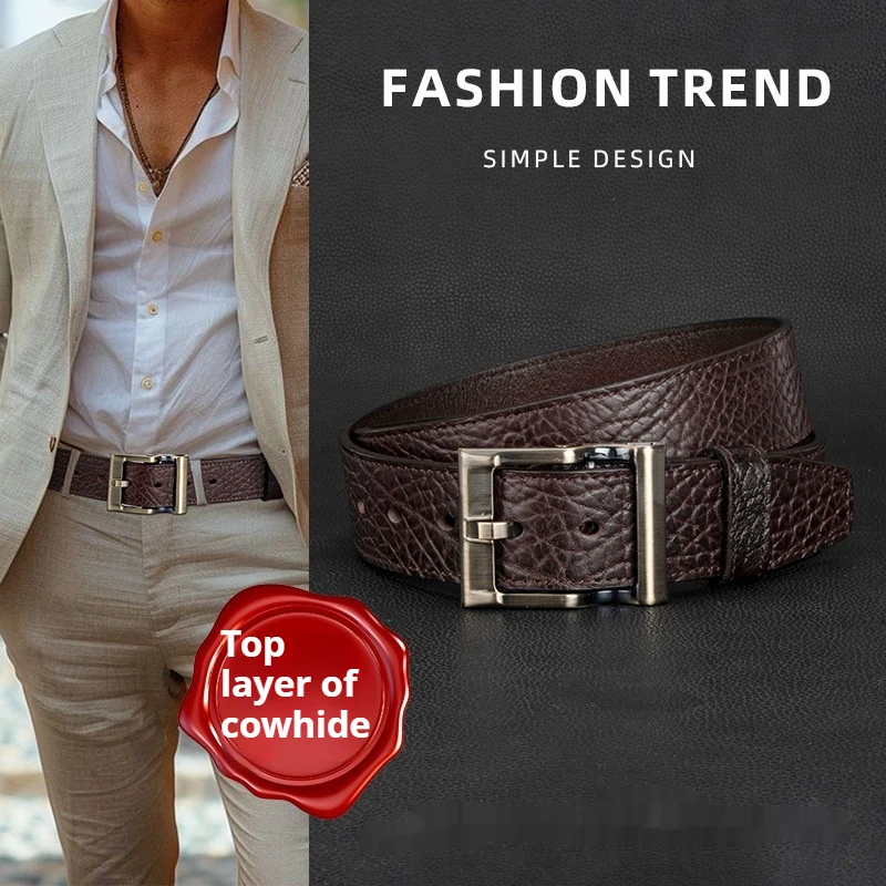 High-end design men's genuine leather belt business versatile jeans first layer cowhide pin buckle belt men's fashion