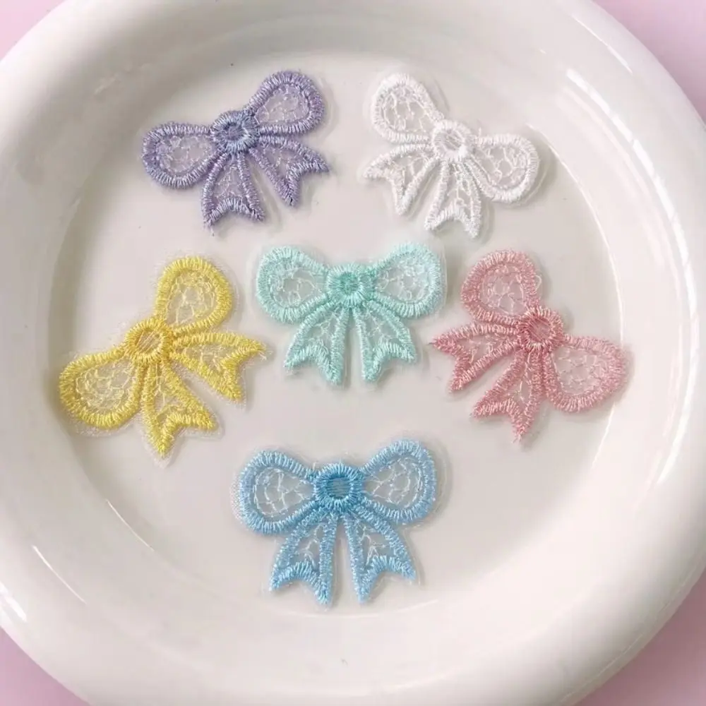 20pcs European Style Bowknot Applique Mini Mesh Embroidered Bow Applique Exquisite DIY Accessory Material