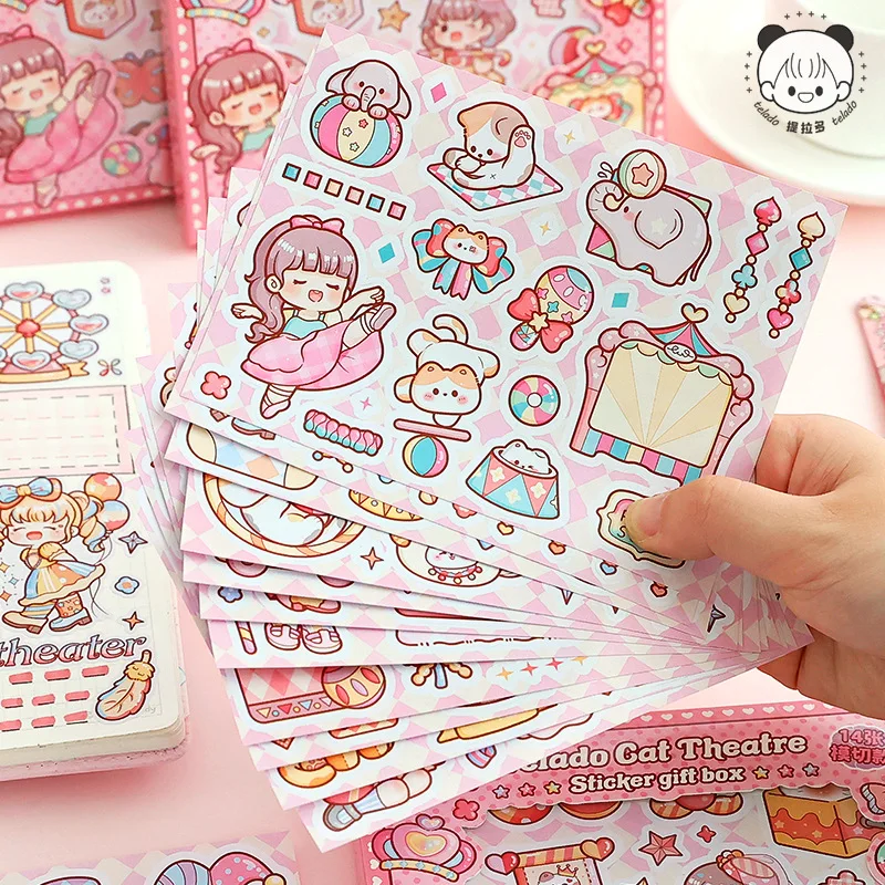 14pcs/1lot Kawaii Scrapbook Sticker Pussycat Theatre Scrapbooking Supplies Planner Decorative Stationery Sticker