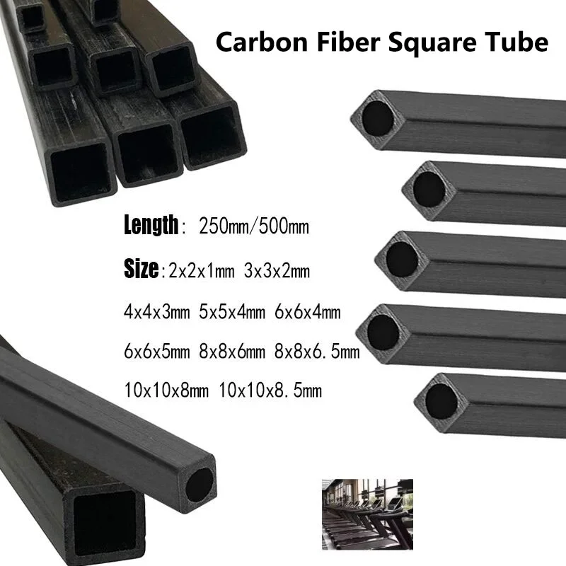 1-2-3 Stück Kohlefaser-Vierkantrohr Länge x 250/500mm Außendurchmesser 2mm 3mm 4mm 5mm 6mm 8mm 10mm Rund/Quadratisch Innenmaß – Detail 4