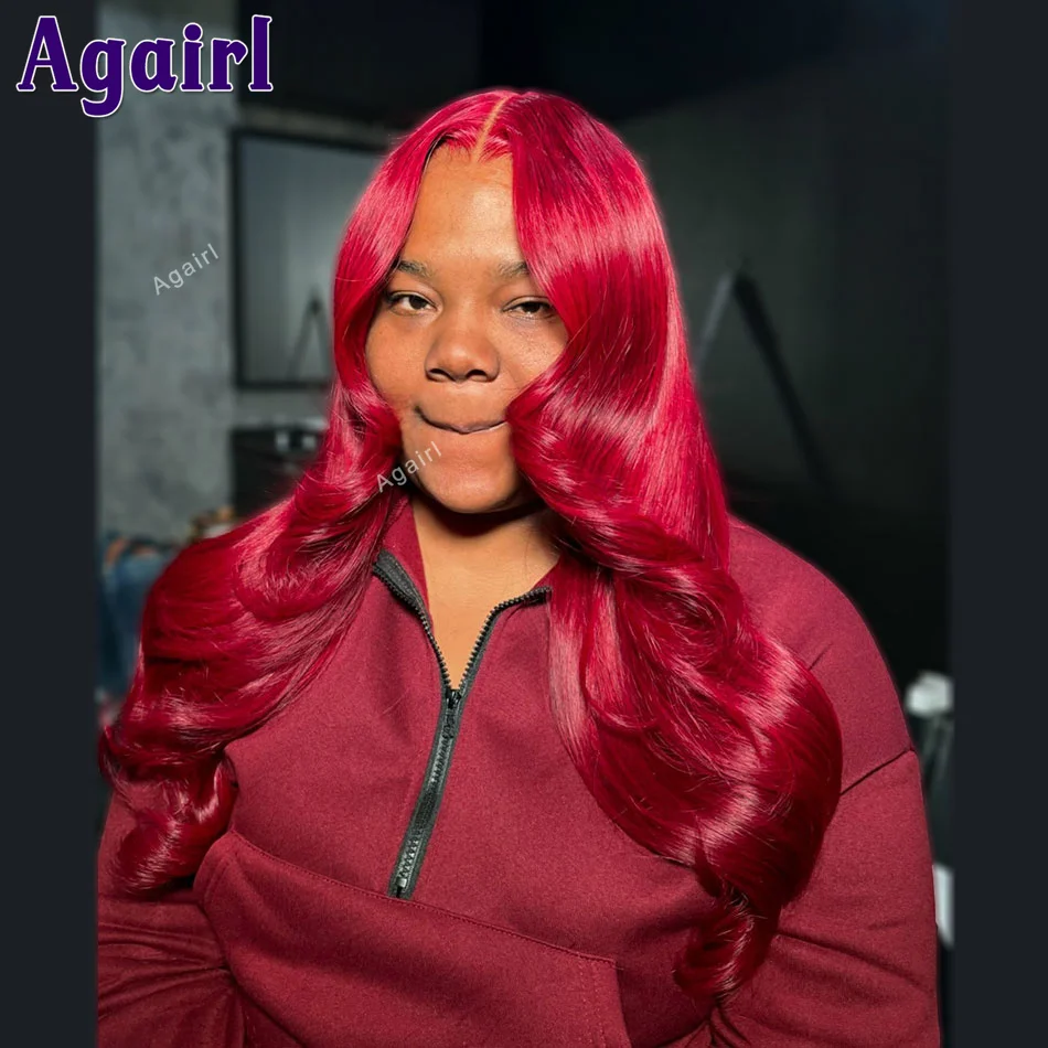 

Burgundy Red 13x6 13X4 Lace Frontal Colored Human Hair Wigs Transparent Lace Front Body Wave Wig 6X4 Lace Closure Wigs For Women