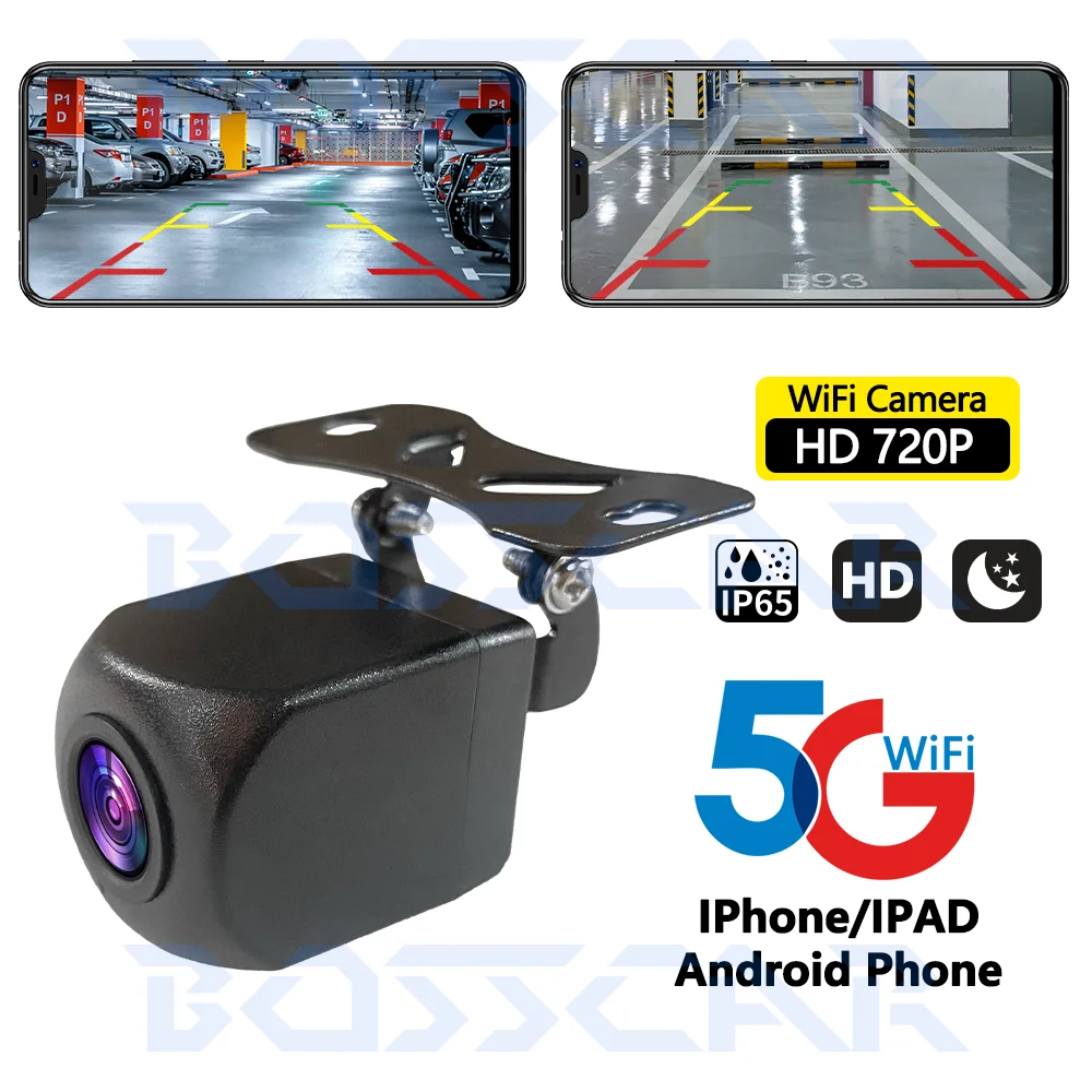 BOSSCAR Universal Wireless Night Vision Rear View Camera HD Car Waterproof Wifi Reversing Camera 5V 12V Support Android IOS