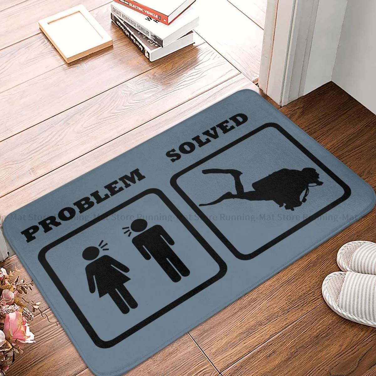 Dive Scuba Diving Non-slip Doormat PROBLEM SOLVED WIFE SHOUTING AT DIVER Bath Kitchen Mat Outdoor Carpet Flannel Pattern Decor