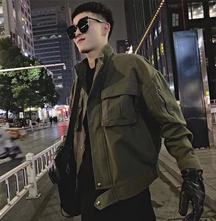 

Men's Casual Stand Collar Jaet Slim Fit Sli Spring Autumn New Faion Korean Sle Zipper Long Sve Windproof Outerwear