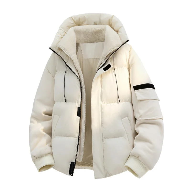 

Autumn and winter youth hooded fake two-piece cotton jacket, men's warm and thick loose cotton jacket, fashionable jacket