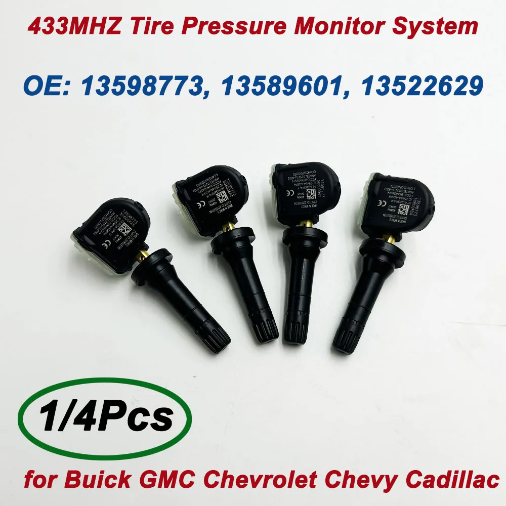 High Quality 1/4Pcs 13598773 433MHZ TPMS Tire Pressure Sensor for Buick GMC Chevrolet Chevy Cadillac 13589601 13522629 13512347