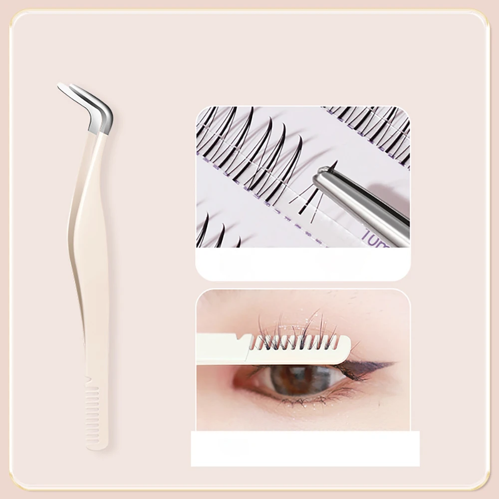 1pc Pinzette per ciglia Pinzette per estensione ciglia in acciaio inossidabile con pettine Strumento per applicazione ciglia finte per ragazze Donne Principianti
