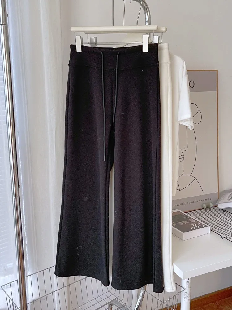 Fce 라인드 와이드 레그 팬츠 하이 웨이스트 스트레이트 컷 요가 캐주얼 팬츠 슬리밍 롱 트라우저 여성용 다용도 가을...