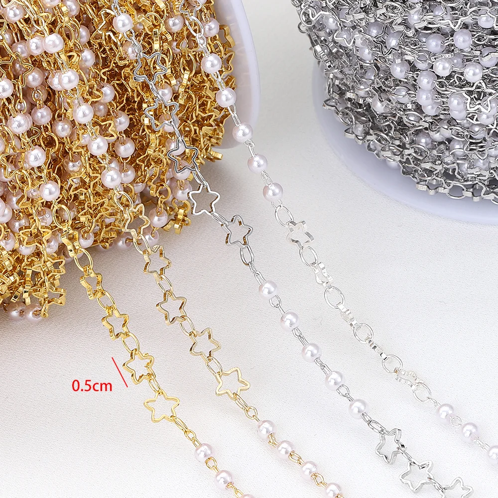 

1M Pentagonal Star Imitation Pearl Semi-finished Copper Chain for DIY Bracelet Necklace Extension Chain Loose Chain Accessories