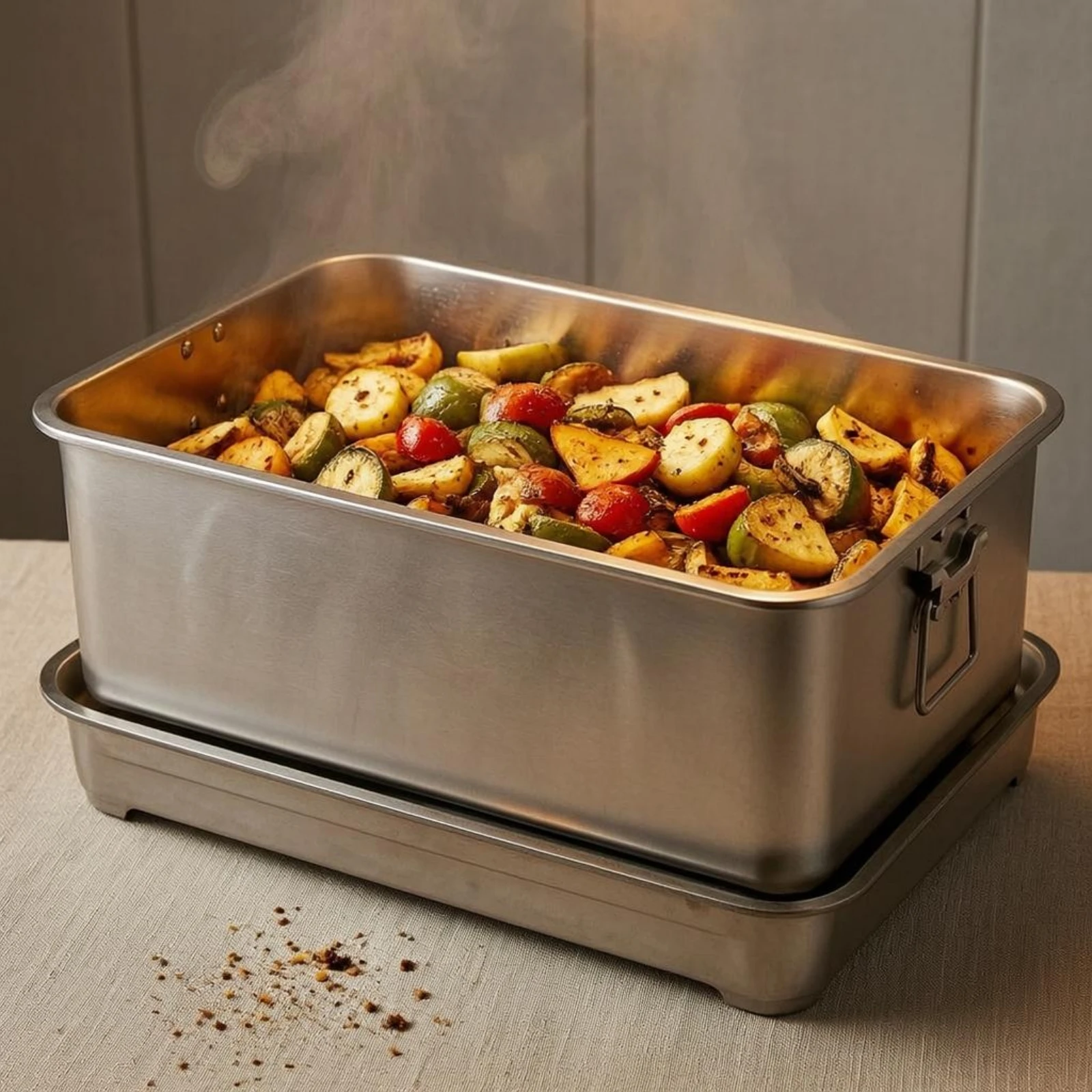 Stainless Steel Tray Side Handles Rectangular Serving Tray Stainless Steel Hotel Pan Scratch Resistant Home Container Stackable