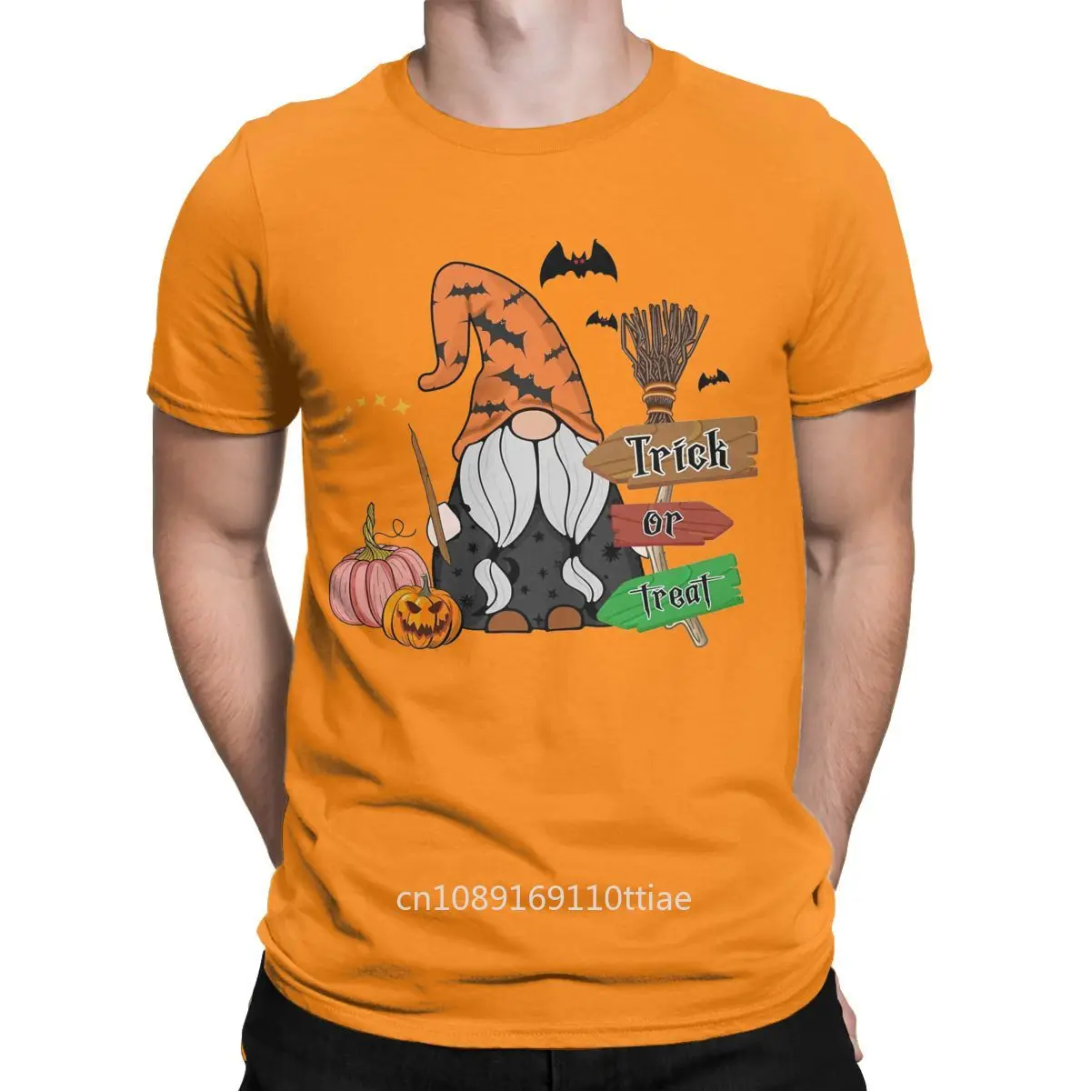 Trick Or Treat Halloween Gnomes T-Shirts for Men Round Collar Cotton T Shirts Pumpkins Short Sleeve Tee Shirt Plus Size Clothing