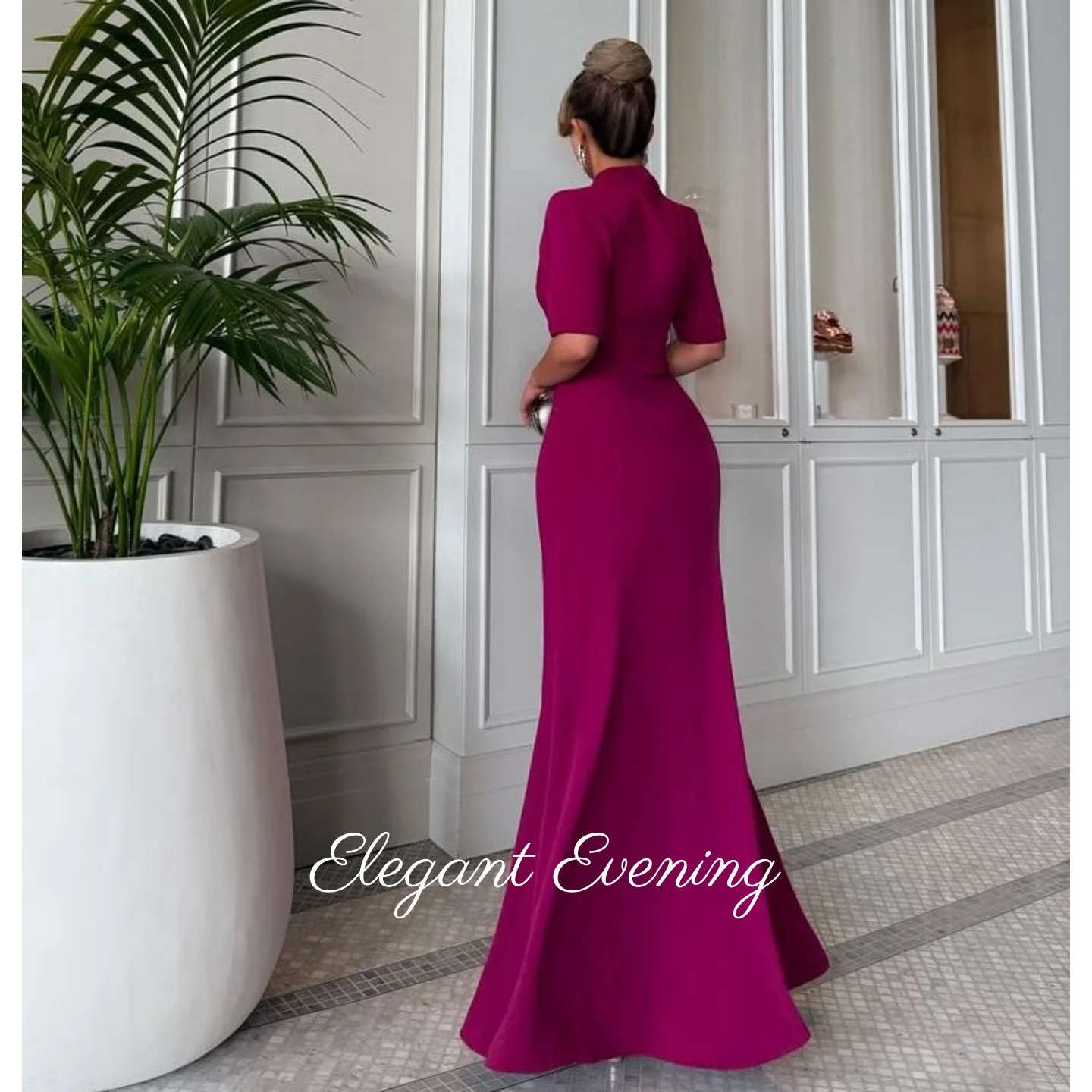 Purple High Collar Evening Dresses Prom Dresses Strapless Floor Length Strapless Sleeveless Saudi Customized Formal Dress
