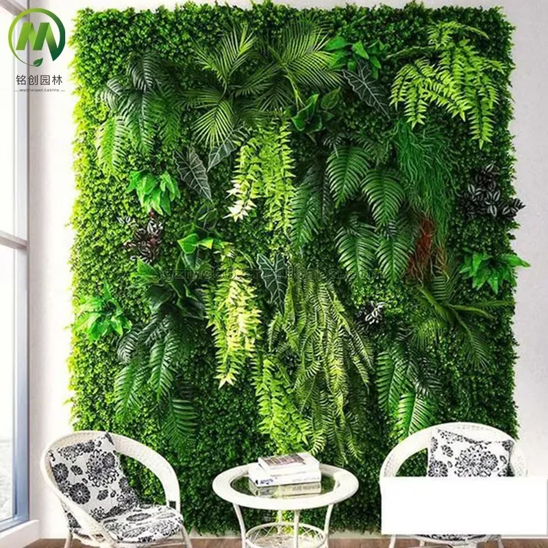 Fake Grass Wall Hedge Green Fence Vertical Artificial Plant Wall Fire Proof Greenery Low Maintenance for Hotel Wall