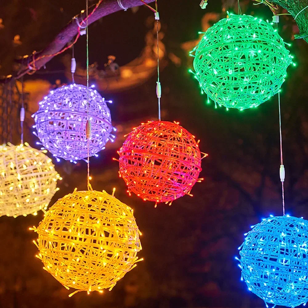 20/30cm globo de natal luz de fadas corda ao ar livre lanterna bola árvore guirlanda luz globo de natal esfera luz para decoração do jardim