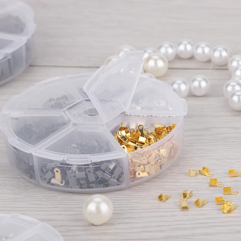 Durable Alloy Crimp Cord Ends 8 * 8 * 1.8cm Different Colors Fold Over Cord Ends Jewelry Finding Connectors Bracelet Making