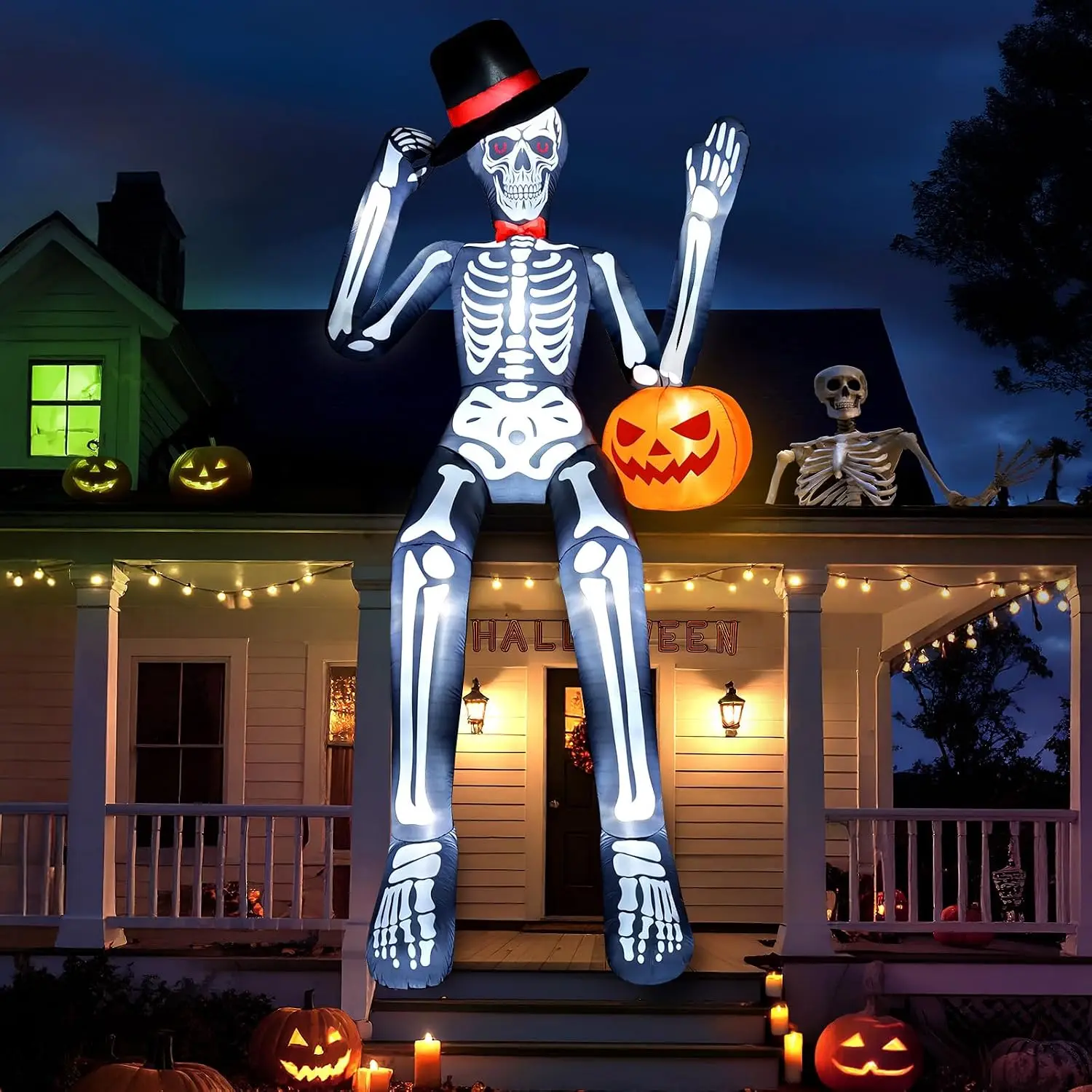 12FT Sitting Giant Skeleton Inflatable, Scary Halloween Inflatables Outdoor | Halloween Blow ups Yard Decorations, Weather-Resis