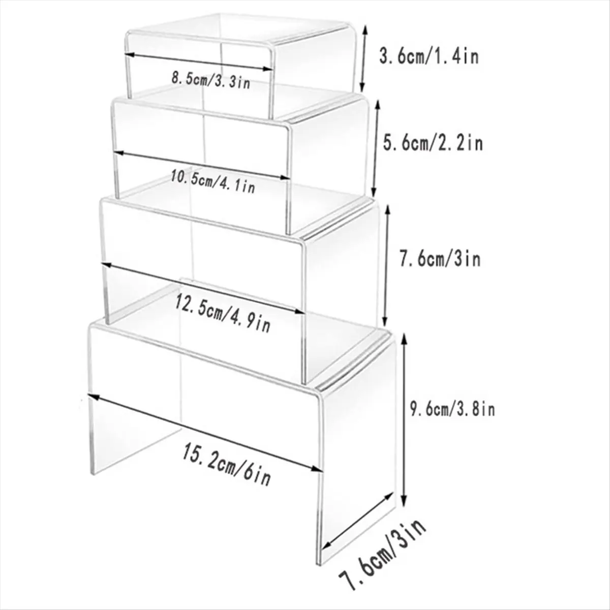 8 Pcs 2 Set Small Acrylic Risers, Thick Clear Acrylic Display Stand, Rectangular Desktop Showcase Collectibles-A63M