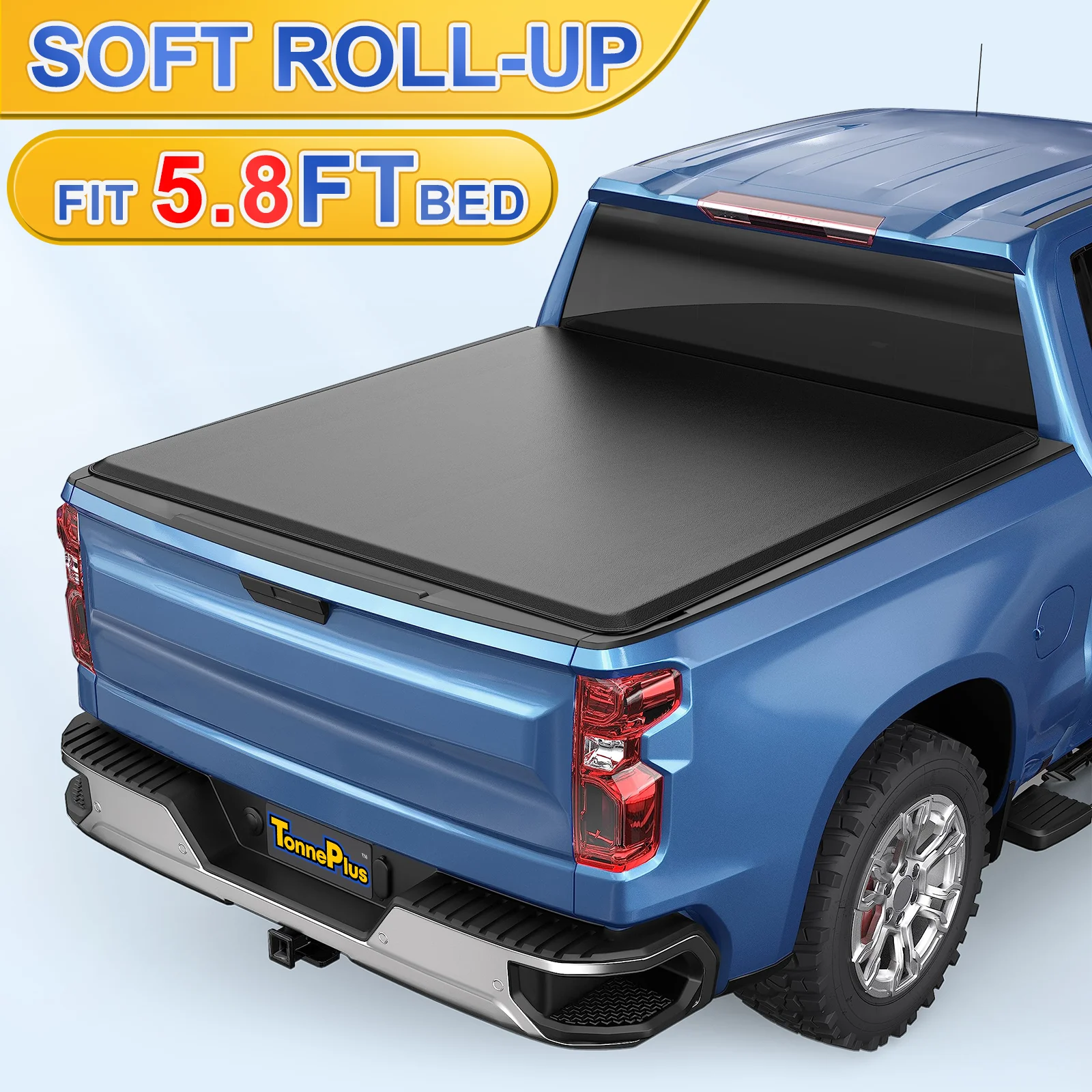 TonnePlus Soft Roll-Up Tonneau Cover Truck Bed Covers for 2007-2024 Silverado / Sierra 1500 5.8FT Bed ; Lightning | 69.3