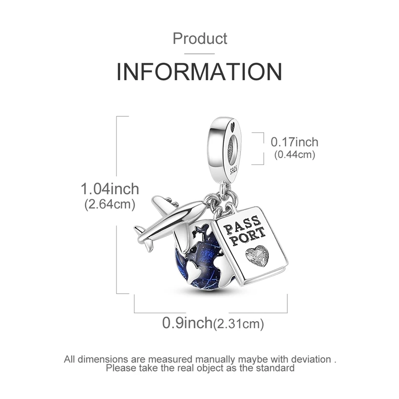 Architektur-Serie 925 Sterling Silber Charms Perlen Flugzeug Reisepass Anhänger Passend für Original Armband Frauen Mädchen DIY Party Geschenke – Detail 3
