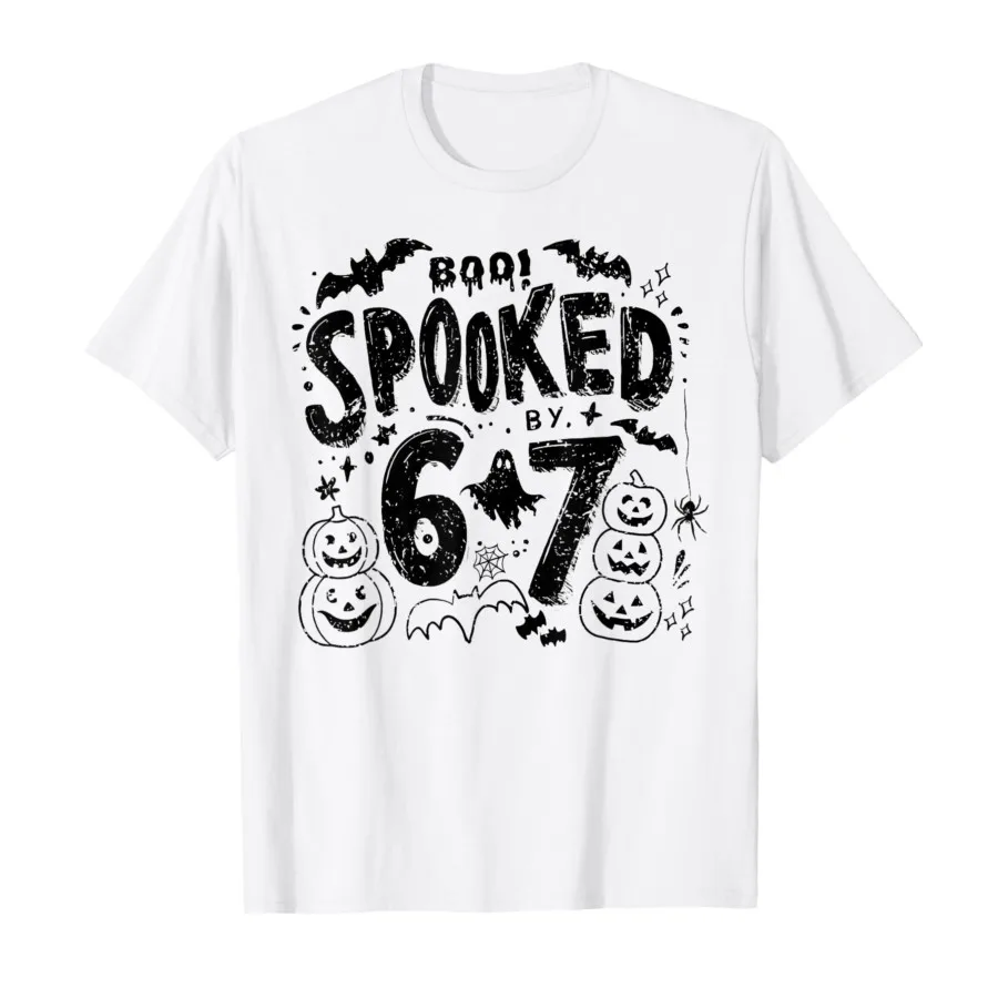 

Vintage Boo Spooked by 6 7 Halloween Meme Gen Alpha Slang T-shirt For Men Women 100% Cotton T Shirts Short Sleeve Tops 1010-1