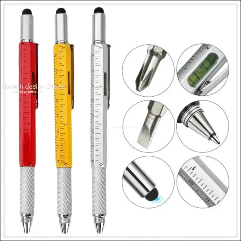 7 In1 Multifunction Ballpoint Pen with Modern Handheld Tool Measure Technical Ruler Screen Stylus Screwdriver Touch Spirit Level